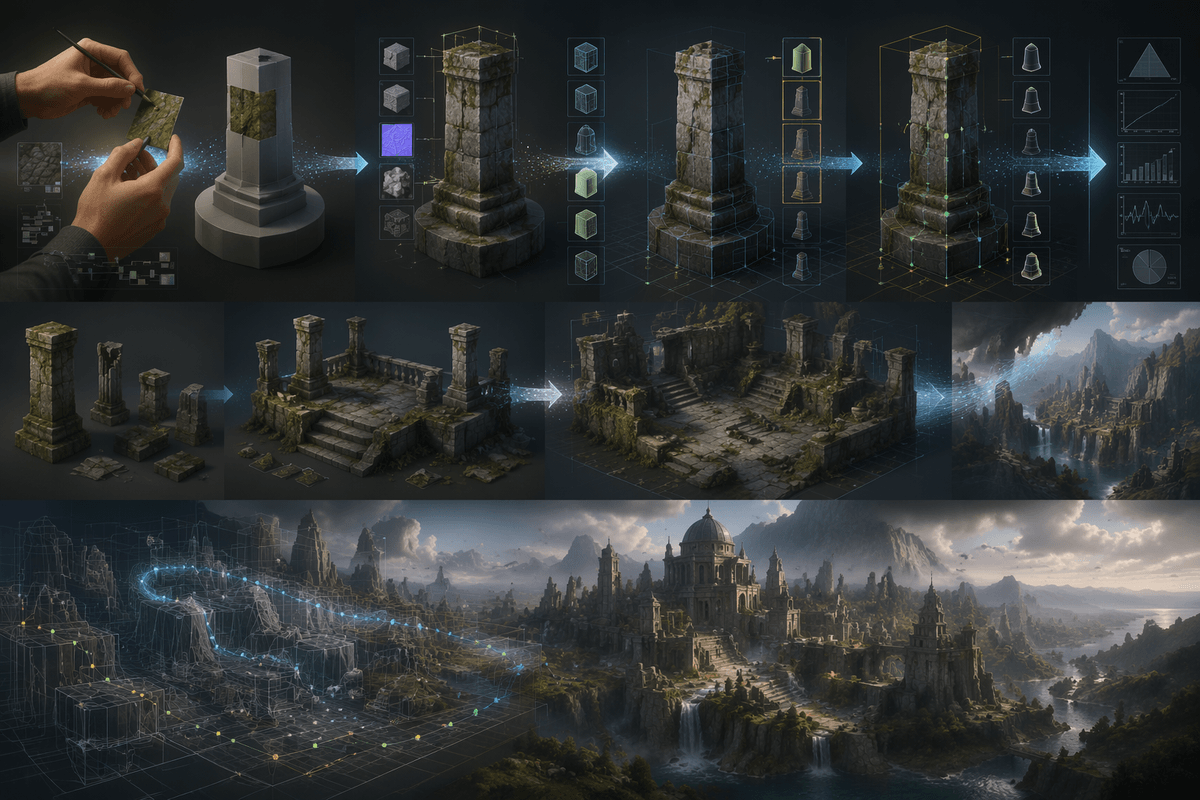 Pick your generation level: textures, assets, scenes, or worlds